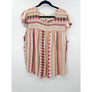 Sonoma Tribal Combo Print Top Flutter Sleeve XL Cottage Lightweight Layers Flowy